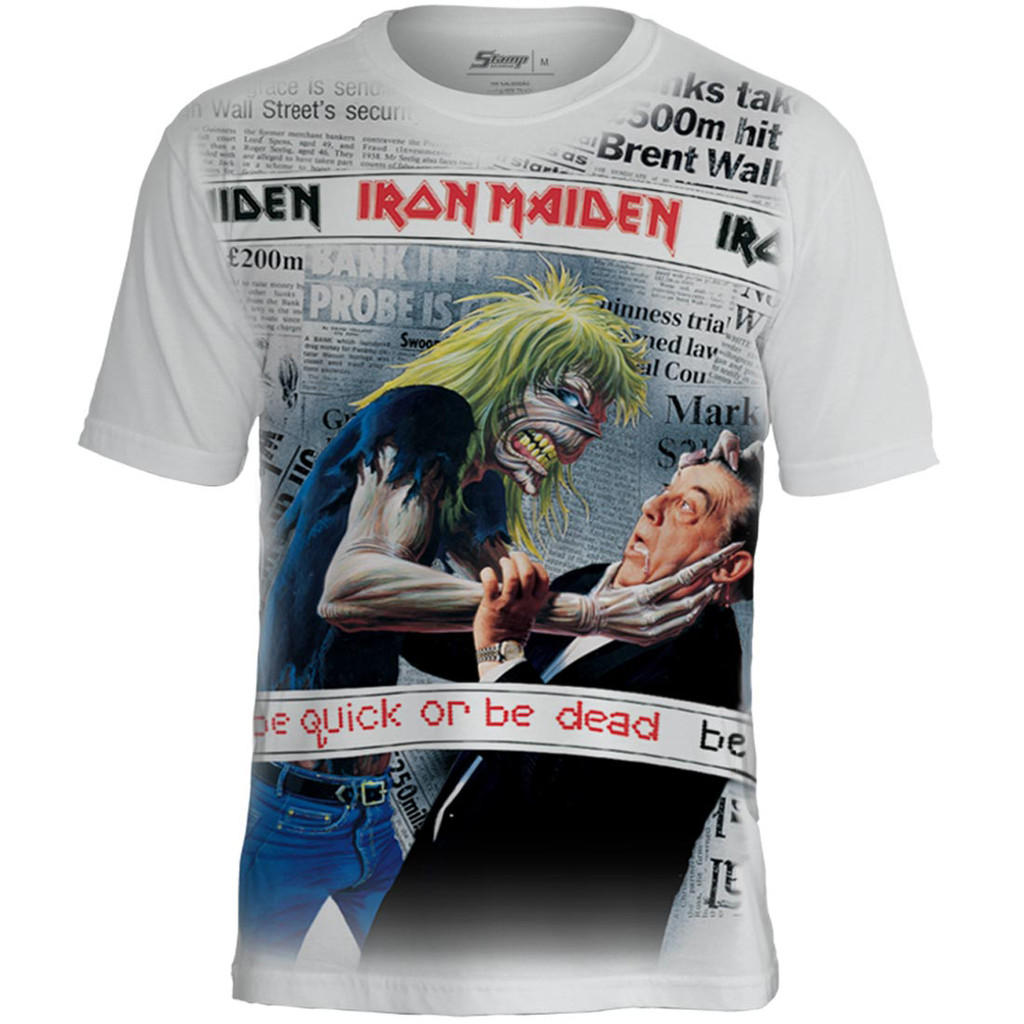 Camiseta Iron Maiden Premium Be Quick Or be Dead Branco Oficial PRE106 Stamp Rockwear
