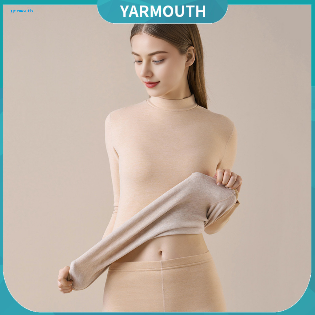 Women Thermal Suit Half-high Collar 2 Pcs Winter Underwear Set Long Sleeve Slim Fit Warm Pajamas Sleepwear for Weather