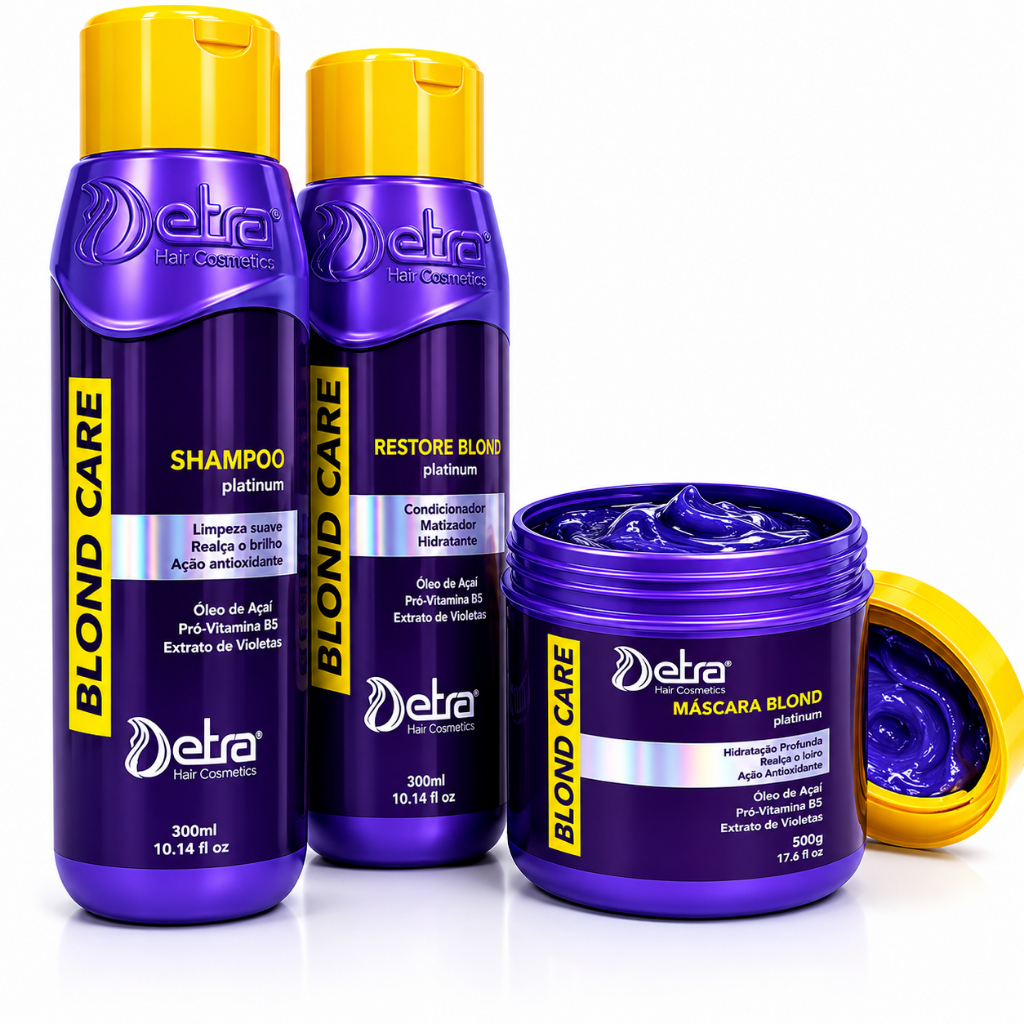 Kit Matizador Blond Care Violeta 3 Itens 300ml Detra Hair Desamarelador Cabelo Loiro