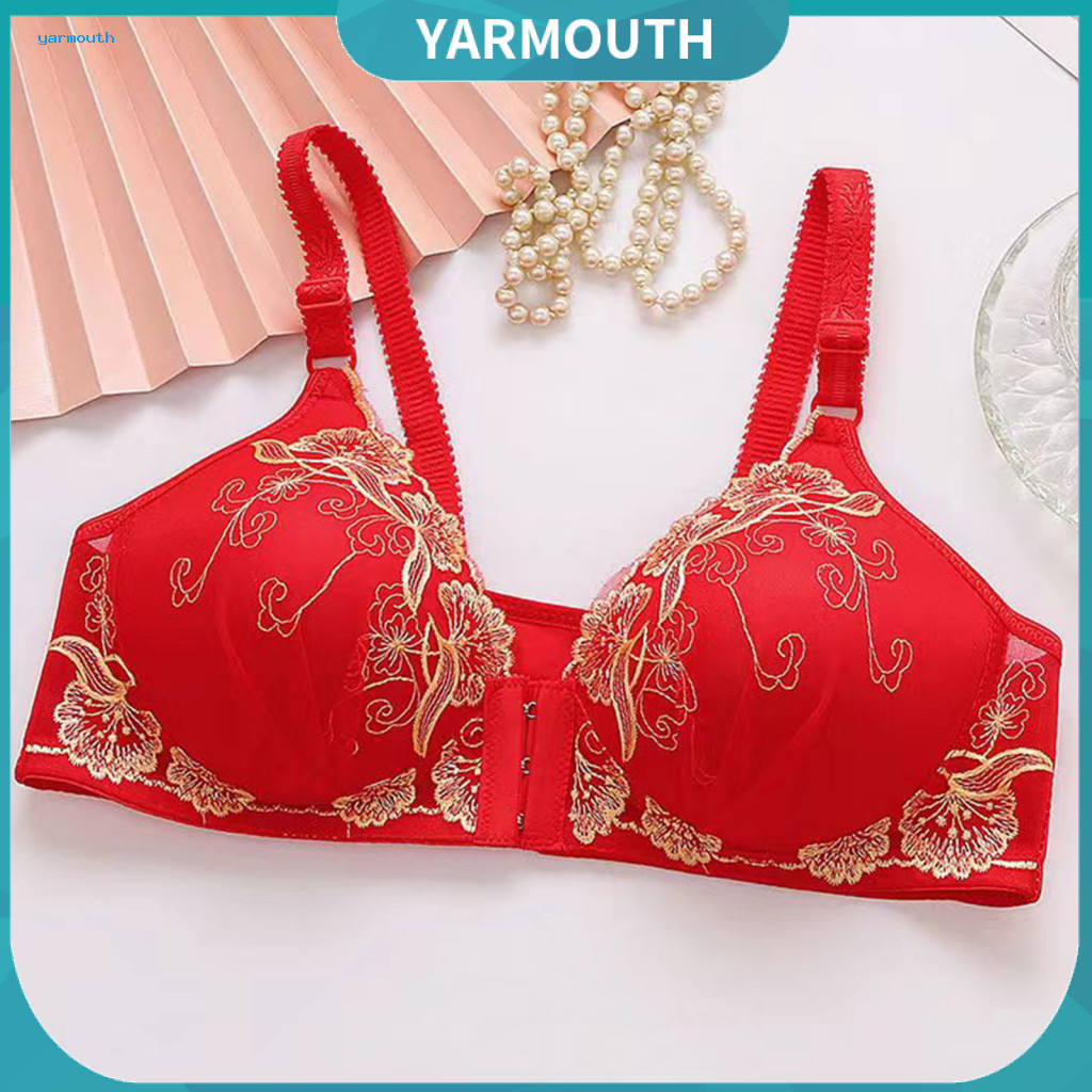 Push-up Bra Women’s Front Buckle Floral Embroidery Lace Wire-free Adjustable Straps 3/4 Cup Comfort for Work Sport Tra