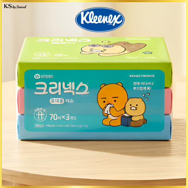 [Fabricado Na Coreia] Lenço Facial Kakao Friends 70 Folhas x 3 Pacotes De Tecido De Viagem