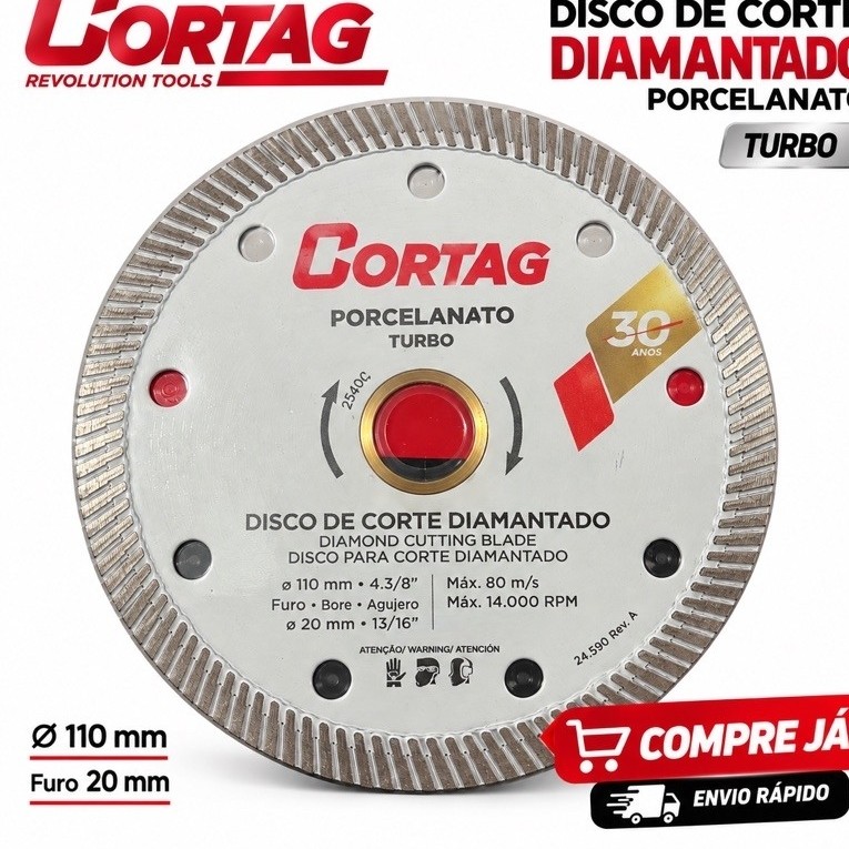 Disco Diamantado Cortag Turbo 110mm 4.3/8 - Resistente, Alta Velocidade e Acabamento Preciso