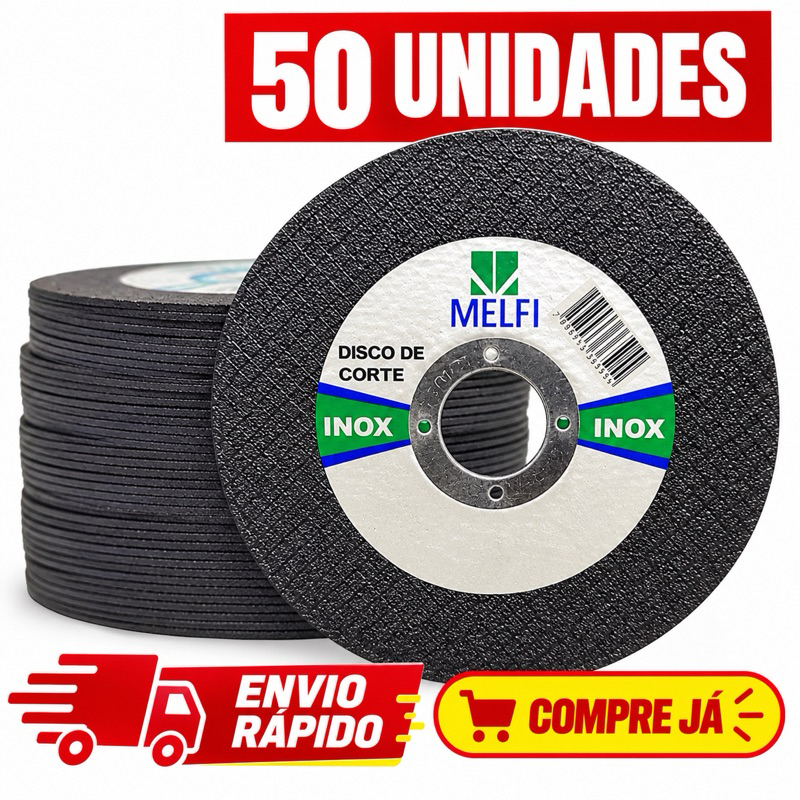 Disco De Corte Inox 4.1/2 Melfi 50 Unidades 115mm Para Metal Aço Inoxidável Esmerilhadeira Corte Rápido Profissional