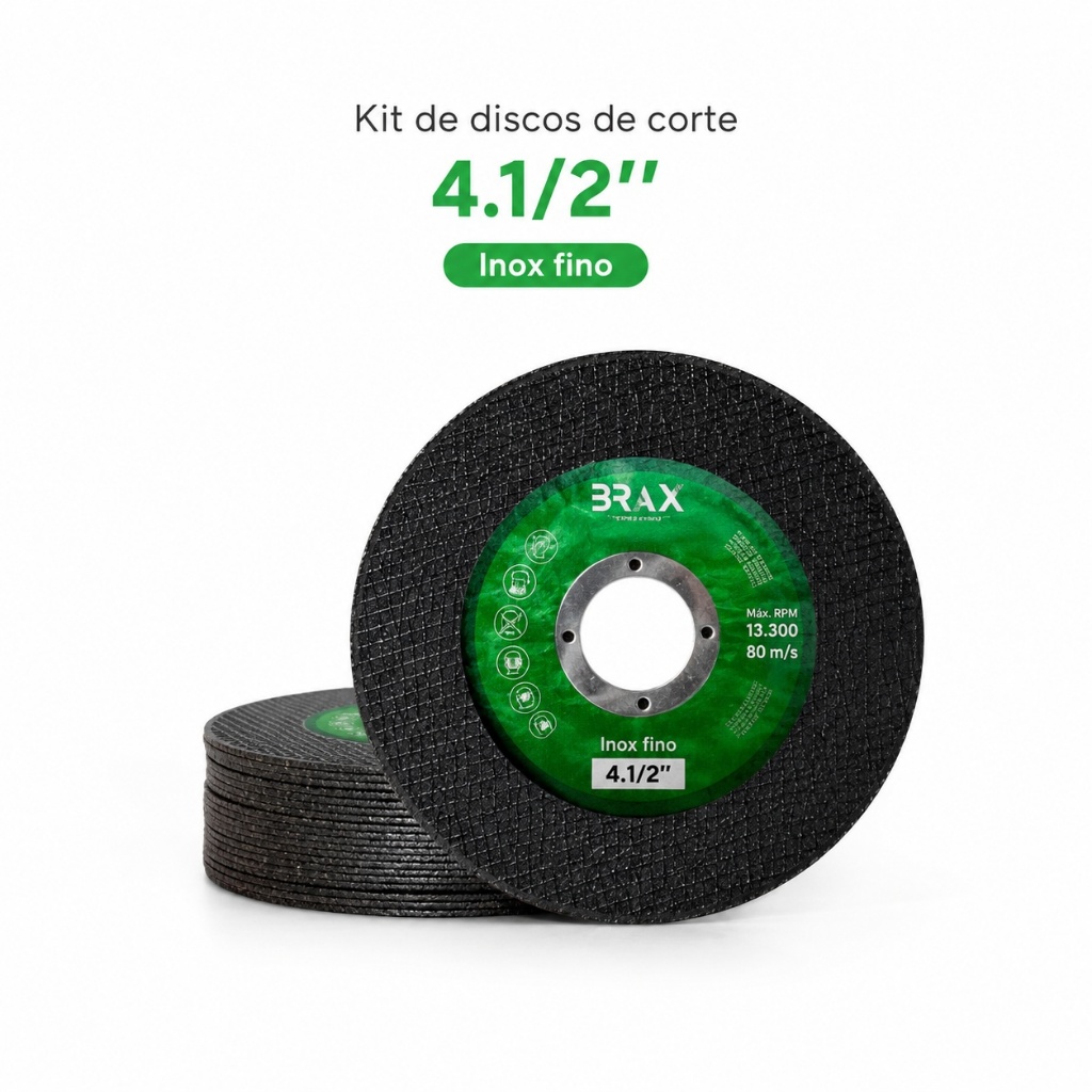 Kit Discos de Corte Fino BRAX 4.1/2 115x1,0x22,23mm Aço Inox