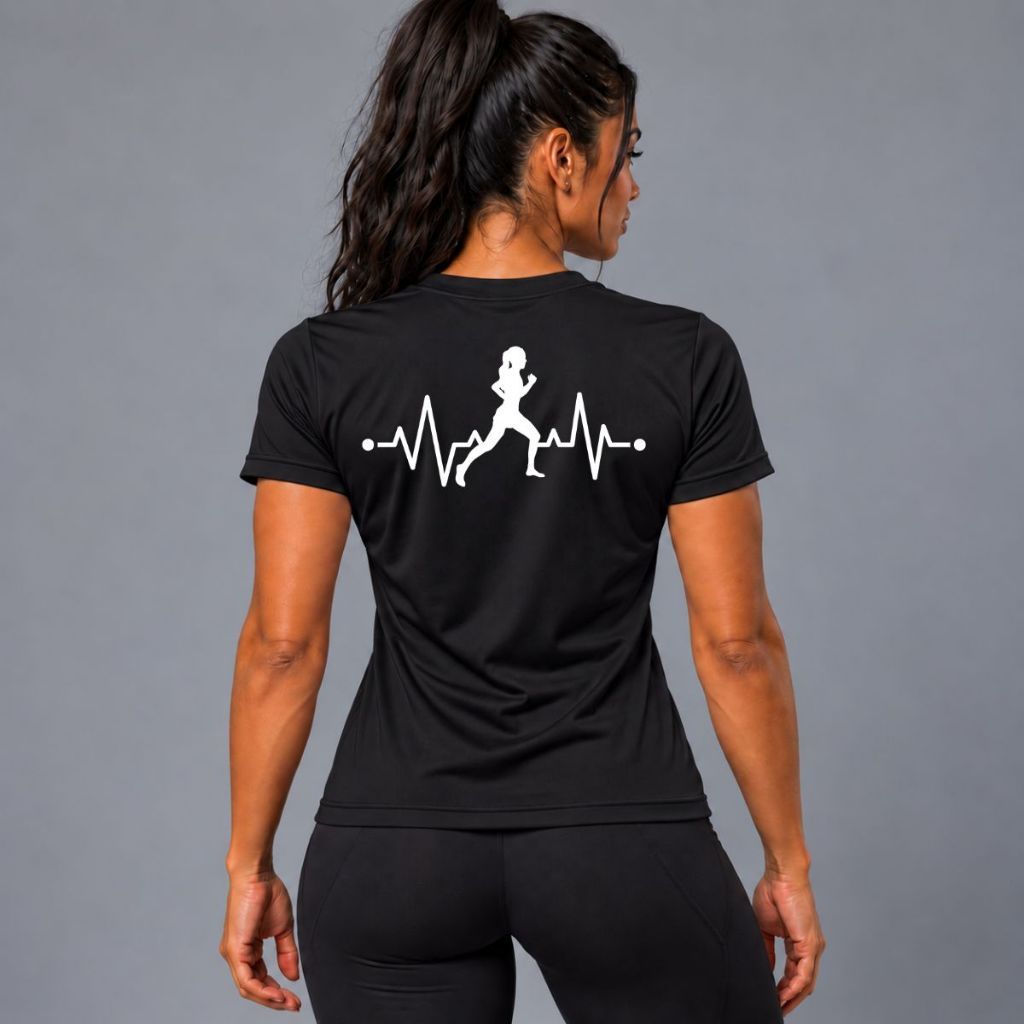 Camiseta DryFit Feminina Babylook Corrida Running Batimento Cardíaco Treino Academia Fitness