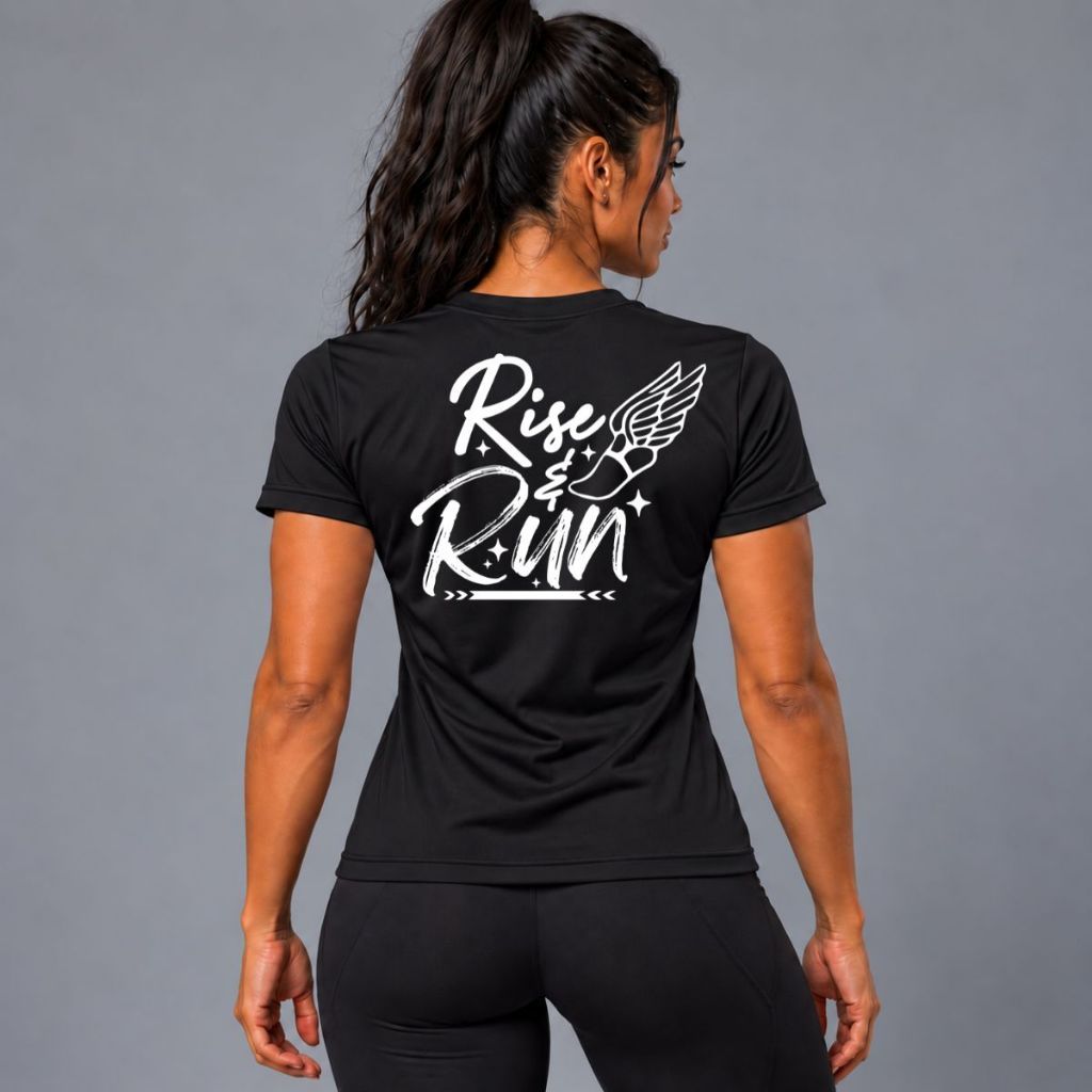 Camiseta Babylook DryFit Feminina Rise & Run Corrida Running Academia Treino Fitness