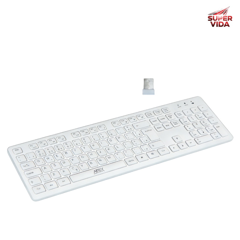 Teclado Wireless 2.4G 107 teclas Ergonômico Alta Precisão Home Office Branco e Preto Disponíveis