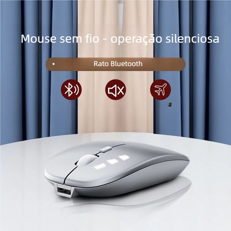 Mouse Wireless Recarregável com Bateria Interna - LED RGB Home Office