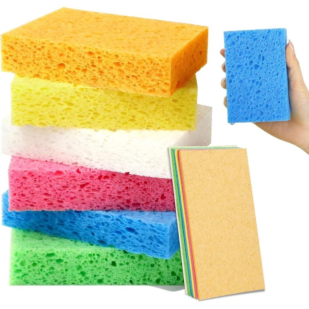6 Pcs Kitchen Sponges for Dishes Cleaning, Non Scratch for Non Stick Cookware, Compressed Natural Cellulose Sponges, Dis