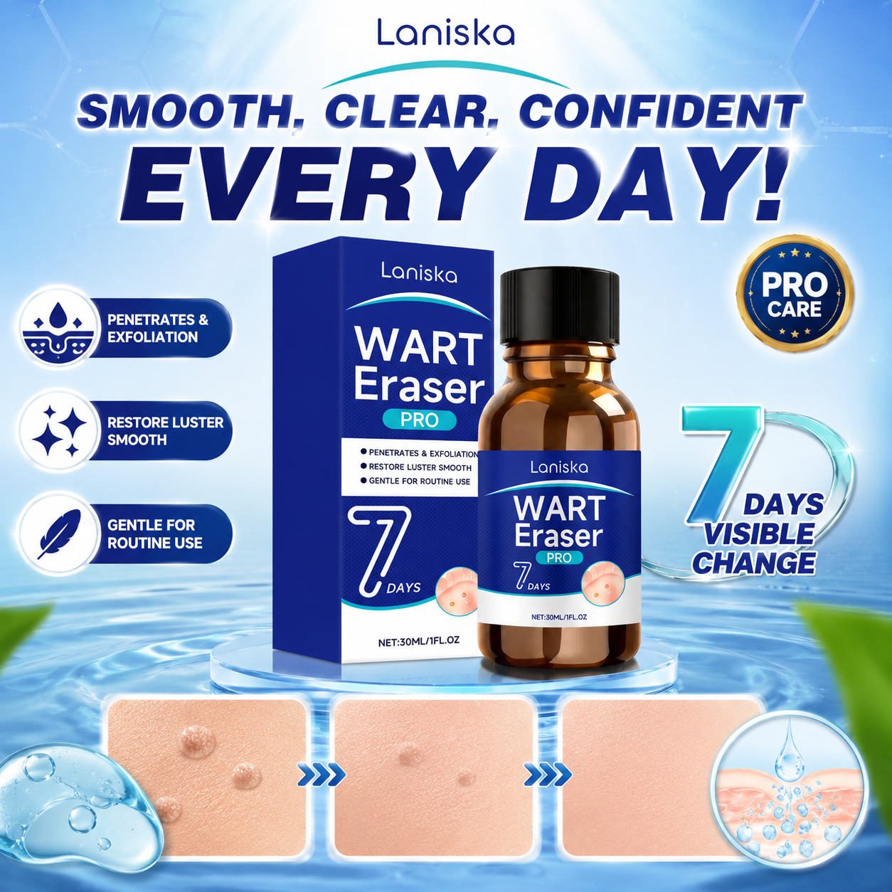 Poderoso Wart Eraser Pro Creme hidratante suave para o rosto, solução para pele clara em 7 dias, brilho radiante