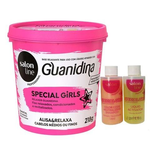 Guanidina Special Girls Alisa e Relaxa Salon Line 218gr +Liquid Activator54ML +Shampoo Neutralizing54ML