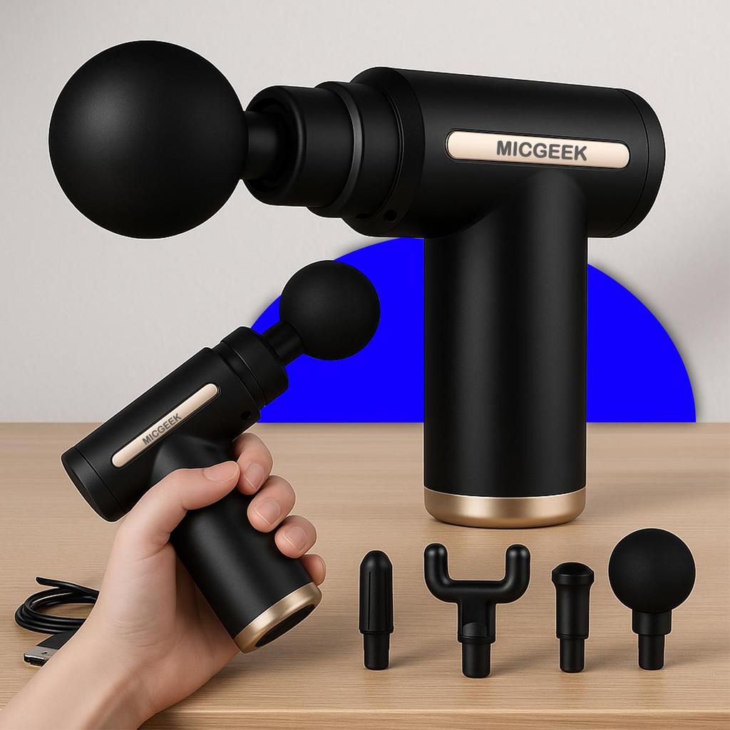 Massageador Pistola Elétrica Profissional Muscular Portátil, 6 Velocidades 4 Cabeças De Massagem - Micgeek