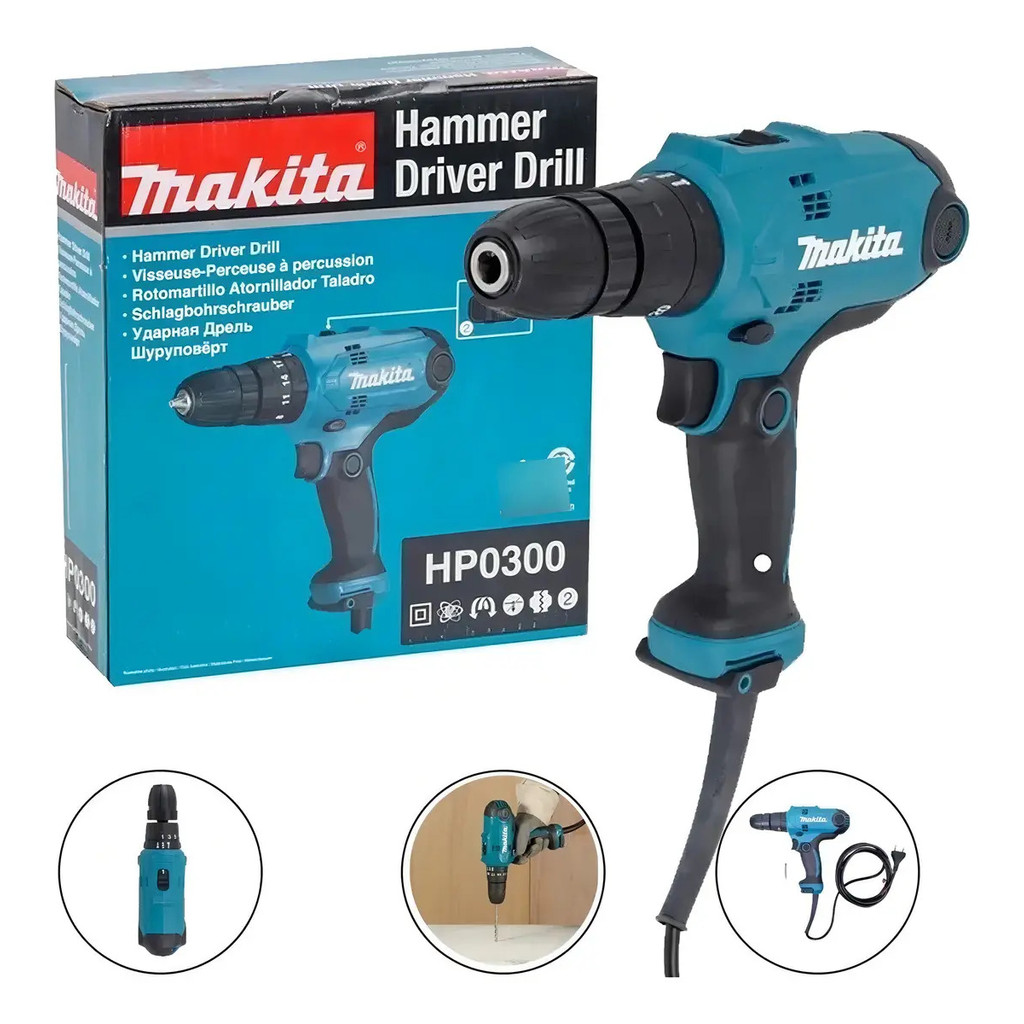 Furadeira Parafusadeira De Impacto 3/8 320w Hp0300 Makita Azul-turquesa