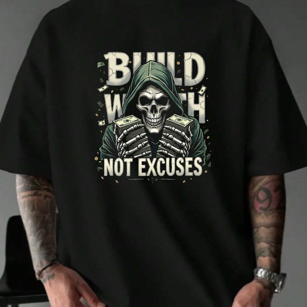 Camiseta Masculina Build With Not Excuses Streetwear 2025 Novo
