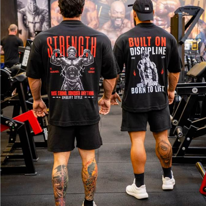 Kit 2 Camisetas Oversized Academia Strength Build On Discipline Treino Maromba Unissex 100% Algodão