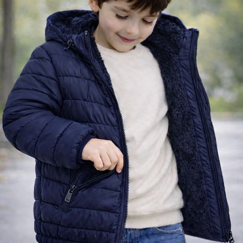 Casaco de Inverno para Meninos - Jaqueta Acolchoada com Capuz, Forrada para Calor Extra e Conforto, Punhos Elásticos par