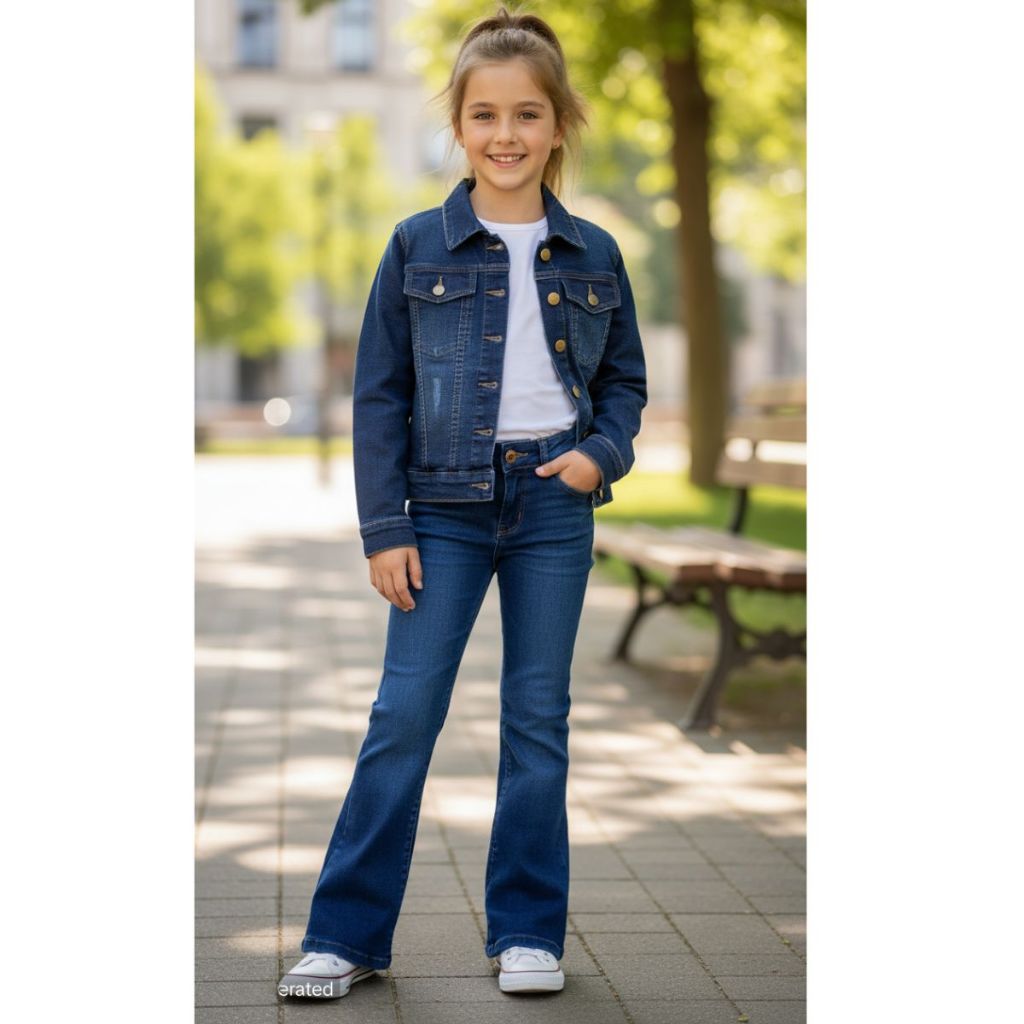 combo jaqueta jeans manga moletom e calça jeans skine com elástico tam 10 a 16 anos.