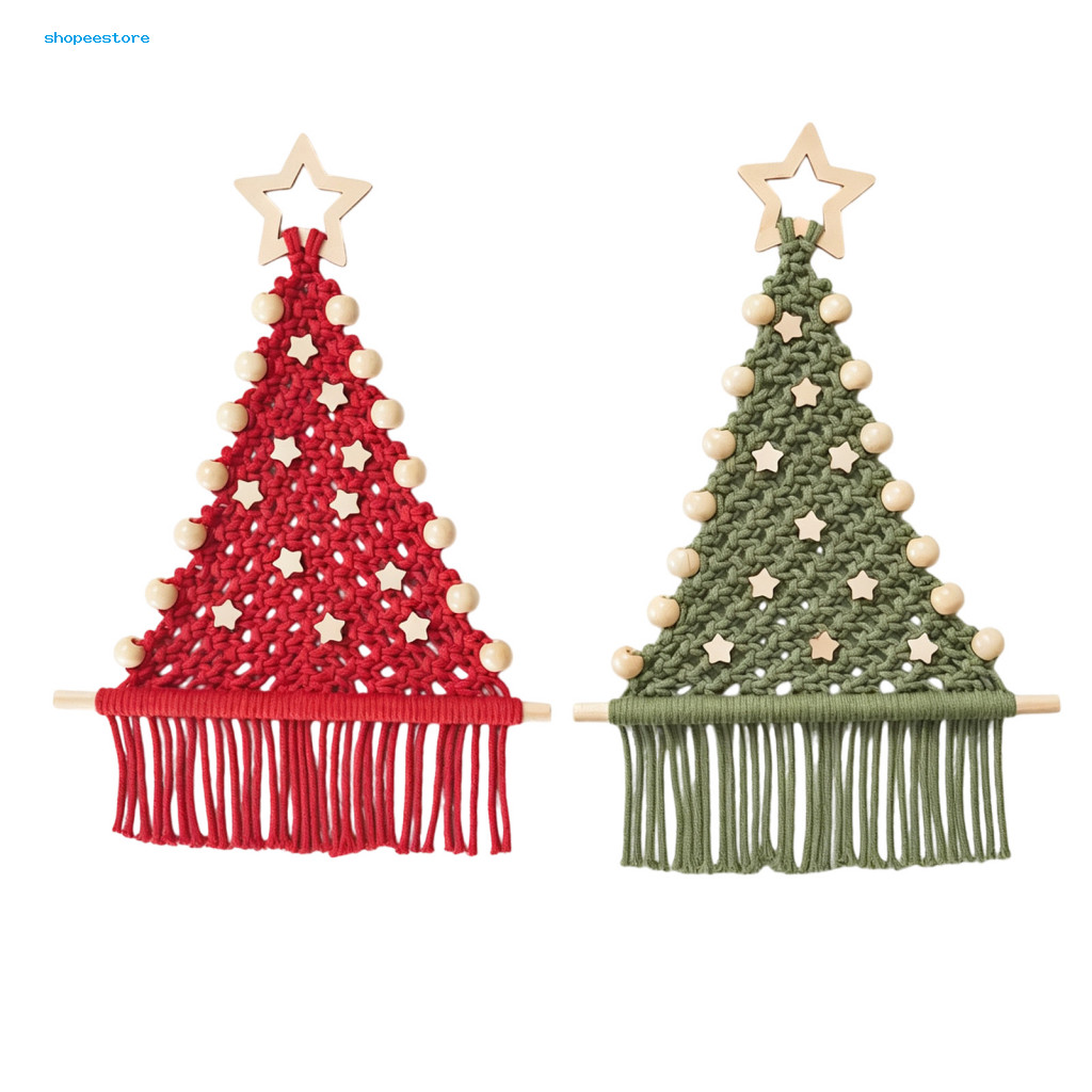 Boho Christmas Tree Kit Holiday Home Decor Projects Braided Diy – Make 2 Cotton Rope Knot Trees with Wooden Beads Star