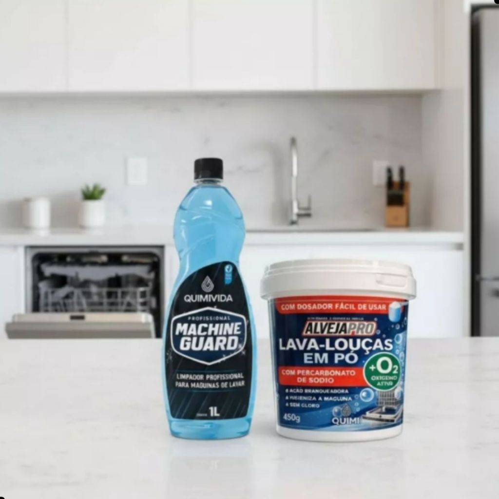 Kit Machine Guard Limpa Maquina de Lavar + Lava Louças em Pó com Percarbonato de Sódio Sem Cloro