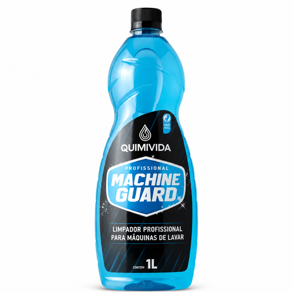 Limpador Máquina de Lavar Roupas Machine Guard Quimivida 1L Remove Resíduos Sabão Amaciante Limo e Mau Cheiro