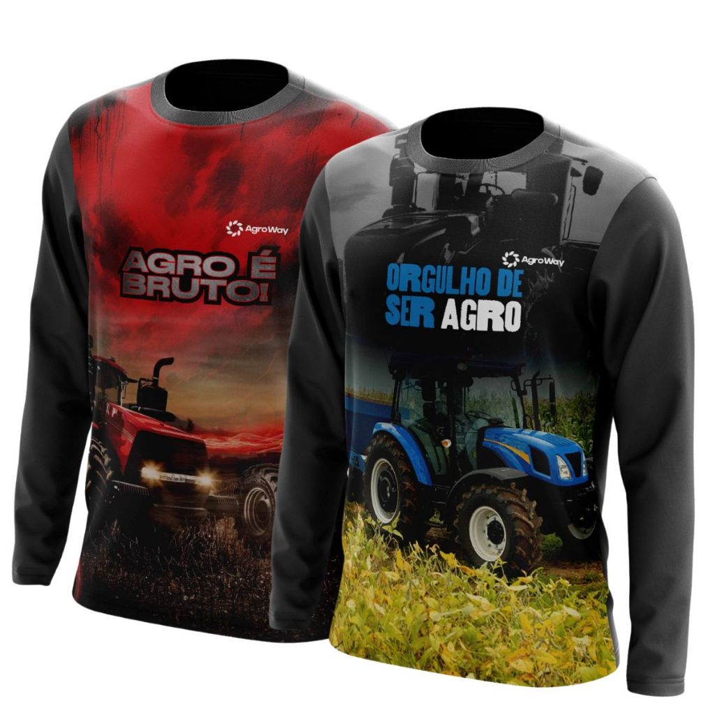 Kit 2 Camisa Camiseta Agro Manga Longa Proteção Uv Trator Roça Colheita Agricultura Trabalhador