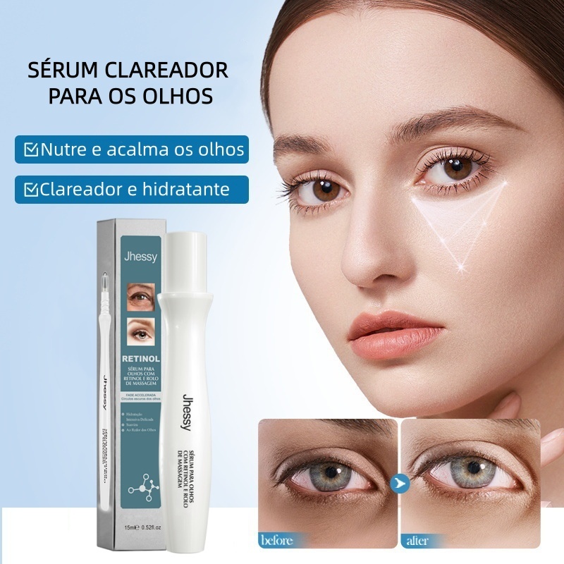 Sérum para Olhos Retinol com Rolo de Massagem - Reduz Linhas Finais e Aperta Pele 15ml