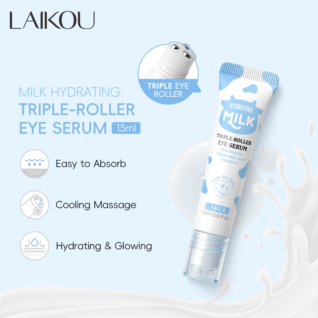 LAIKOU Leite Hidratante Triplo-Roller Eye Serum 15ml Firmador Lifting Cooling Massage