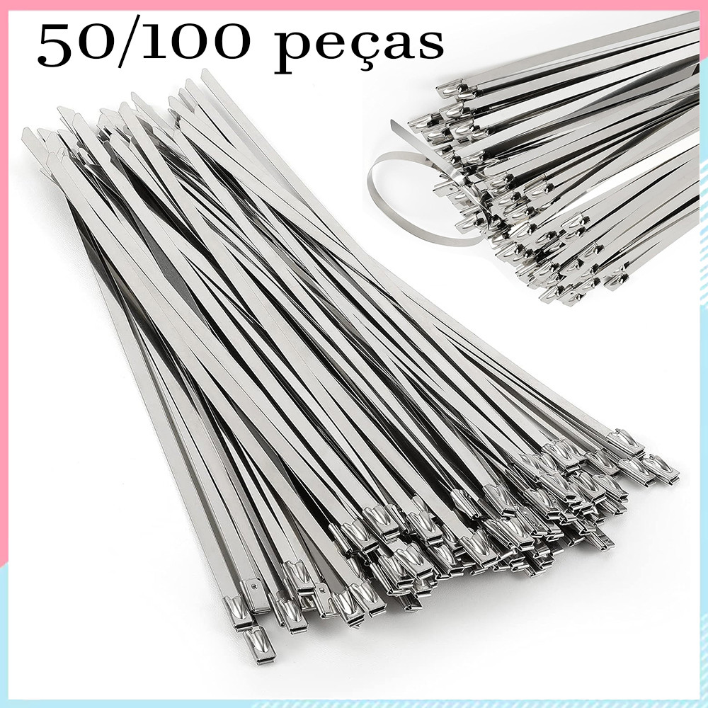 50/100 pçs 500 mm Metal Zip Tie, Multi-Purpose Heavy-Duty Stainless Steel Zip Tie, Suitable For Outdoor Fixing Of Pipes