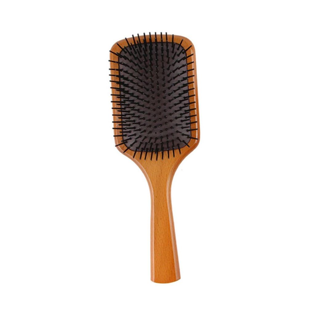 Massage Scalp Comb with Cushion Nylon Pins Wooden Hair Brush for Women Detangles and Distributes Natural Oils Suitable f