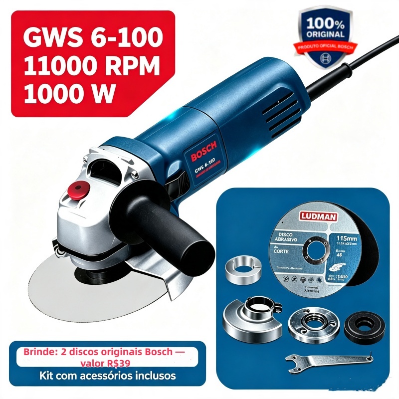 Esmerilhadeira Angular GWS6-100 Lixadeira Bosch 1000W electric tools Cutting and polishing com acessório de disco de lix