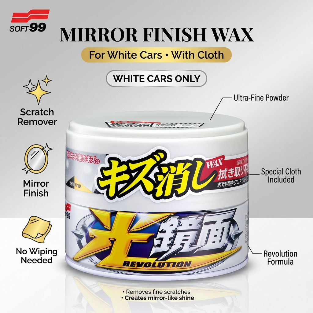 SOFT99 Wax WAX Glossy Mirror Wax for White Cars, for Automotive Paint Protection and Polishing Cloth 00418