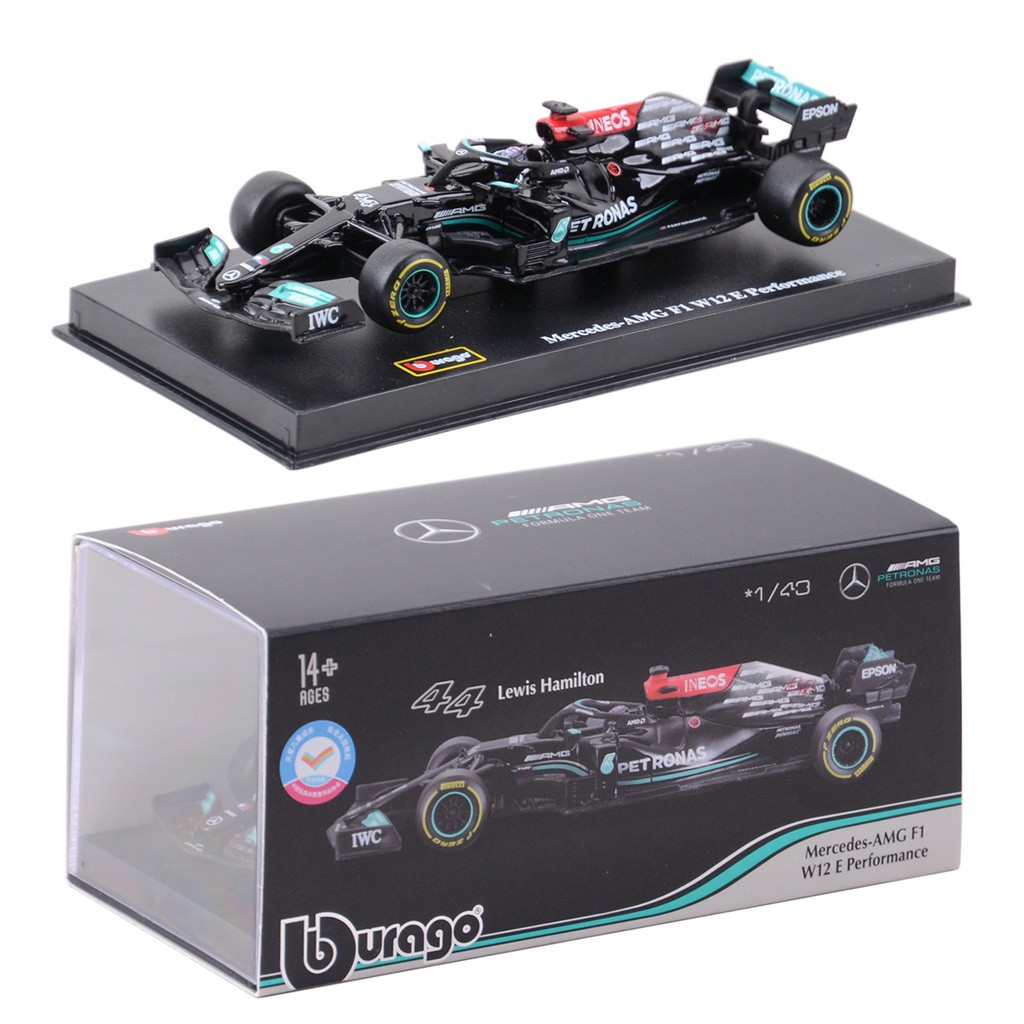 Bburago 1 : 43 Mercedes AMG 2021 W12 E Performance #     Modelo estático de carro de corrida No. 44 Lewis Hamilton em li