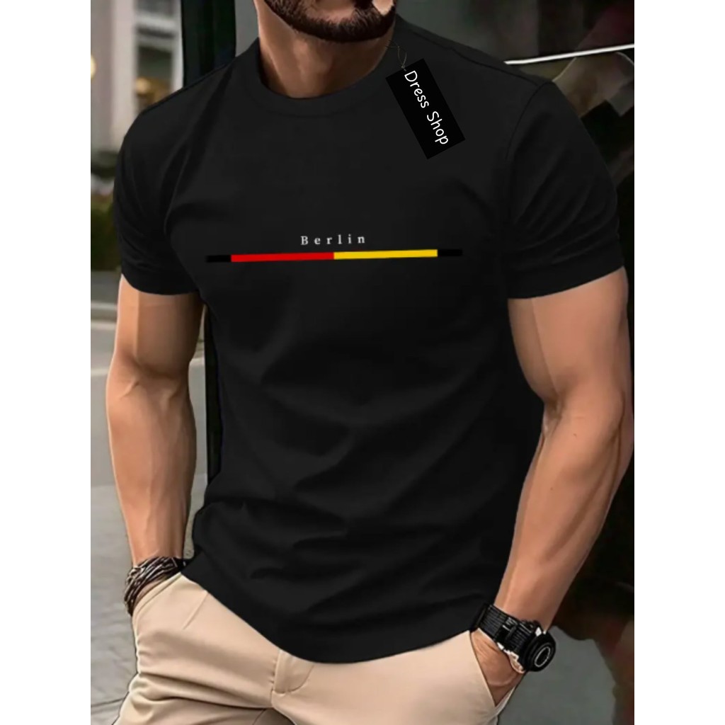 Camiseta Masculina Berlin listra Amarela e color Blusa Estampada 100% Algodão basica manga curta