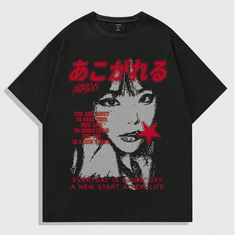 Camiseta Camisa Básica Masculina 100% Algodão Anime Y2K Sleeved Lançamento