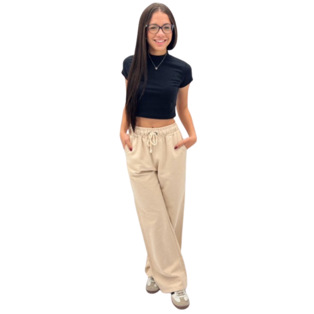 Calça Pantalona Sarja Light Infantil Juvenil Feminina Wide Leg Cintura Alta Menina