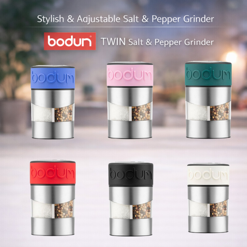 BODUM Manual TWIN Salt & Pepper Grinder - Versatile Adjustable Grinder for Outdoor Use