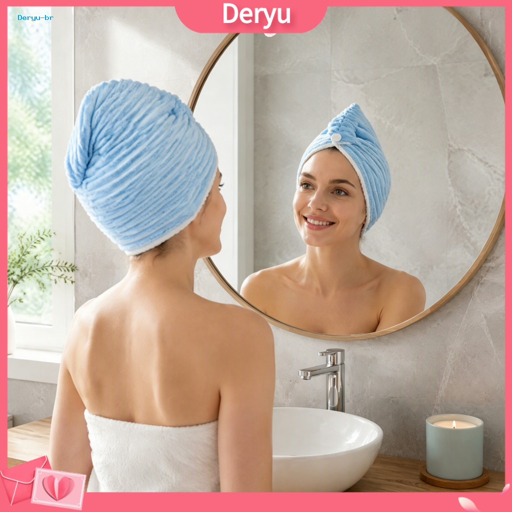 Super Absorbent Hair Drying Cap Microfiber Towel Wrap Coral Fleece with Button – Quick Dry Turban for Long Thick Curly