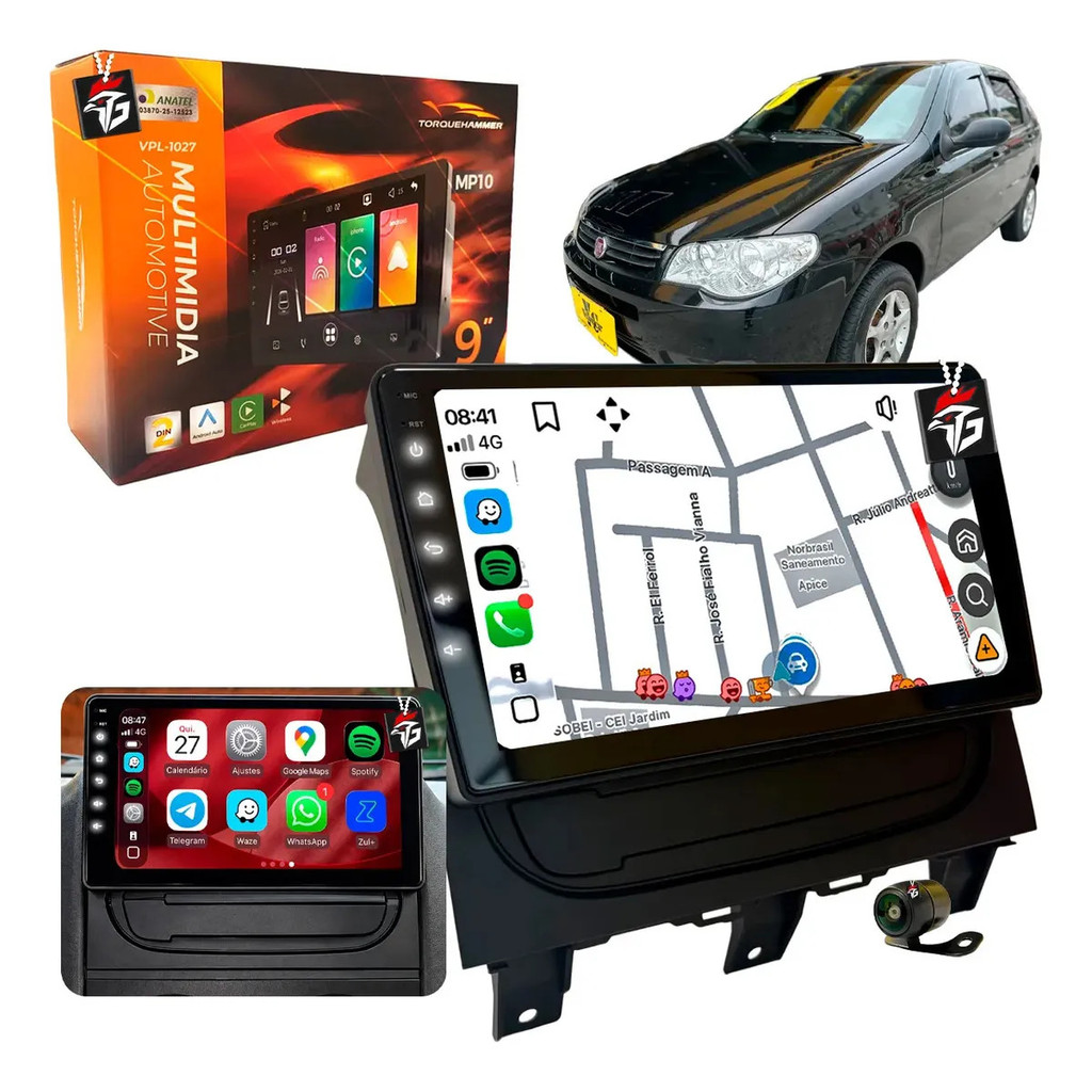 Central Multimídia Mp10 Rádio Fm Carplay Gps Waze Bluetooth + Moldura 9 Polegadas Fiat Palio Way 2014 À 2018