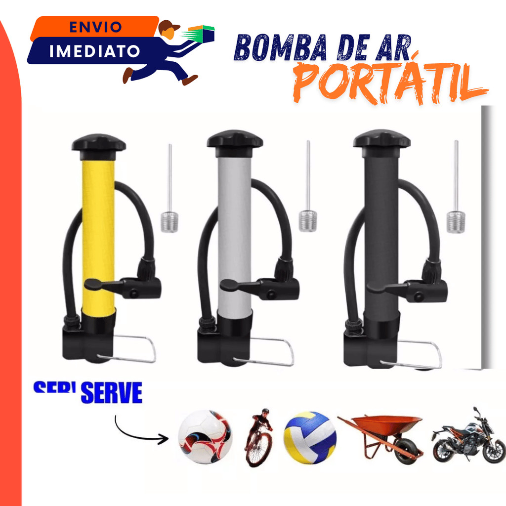 Inflador Manual Vertical 25cm Com 1 Bico Para Bola Piscina Bicicleta 1 2 Unidades