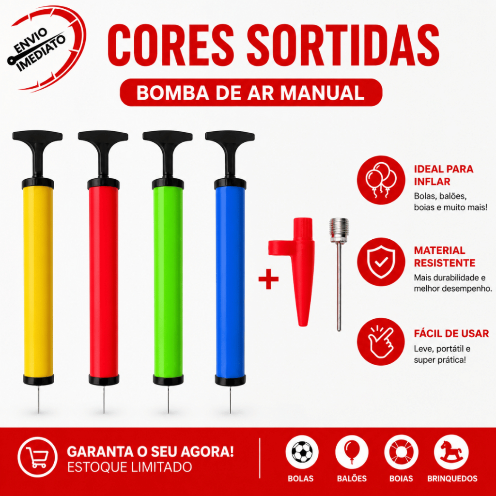 Kit Mini Bomba de Ar Vertical Manual Portátil  Bicicleta Bola Boia Moto Piscina Bolas