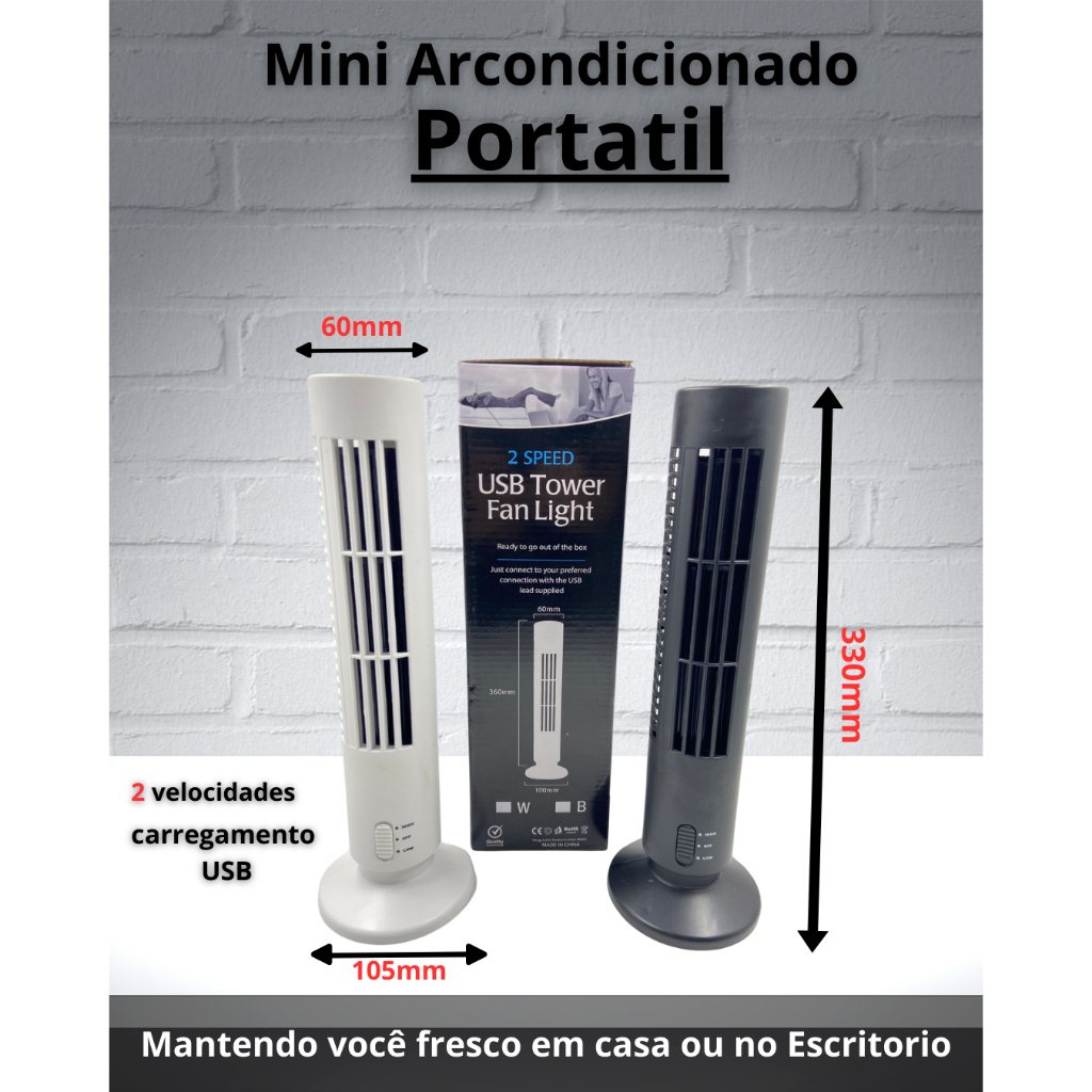 VENTILADOR torre vertical Portátil usb mini bivolt compacto 2 velocidades mesa escritorio