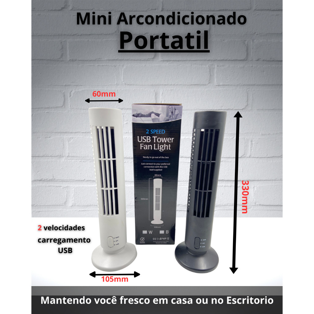 VENTILADOR torre vertical Portátil usb mini bivolt compacto 2 velocidades mesa escritorio