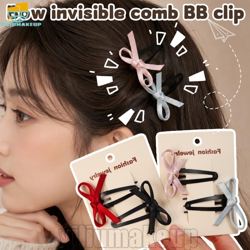 [Quick] 2/4 Unidades De Grampos De Cabelo Coreanos Com Laço Doce – Mini Prendedor BB De Cetim Acessório De Grampo Chapéu