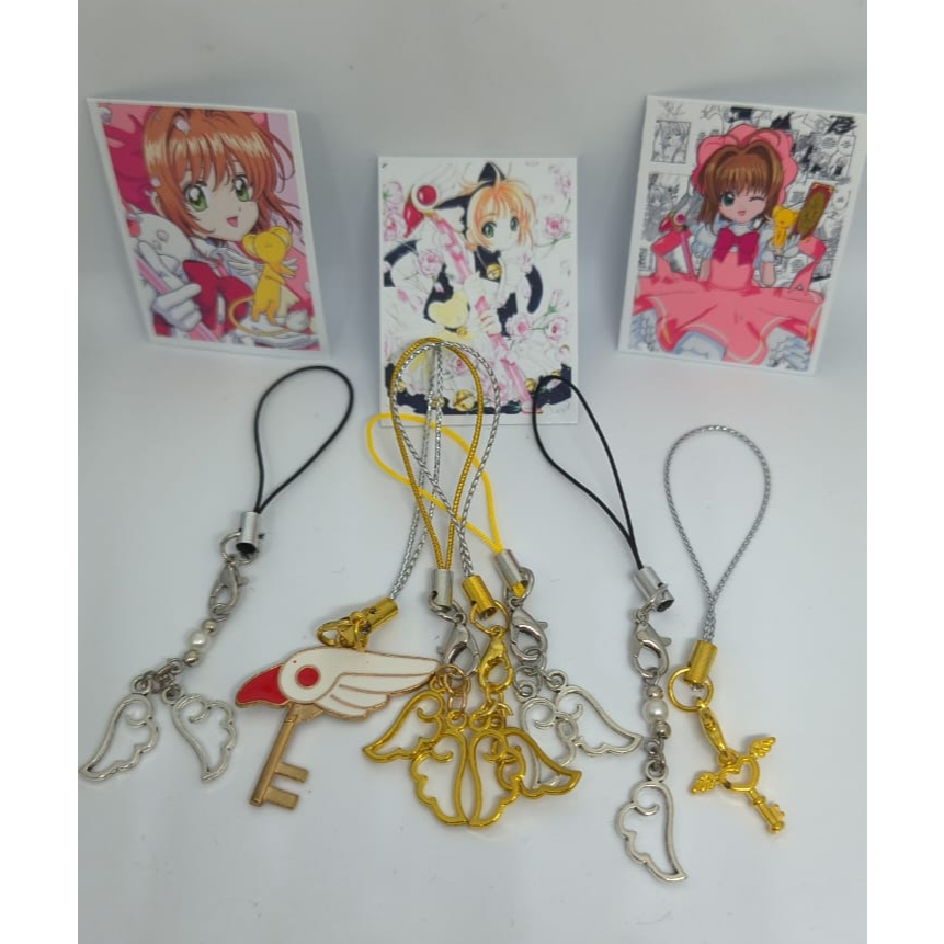 Pingente de celular Sakura Card Captors Anime Clamp  duas ou uma asinha prateada ou dourada