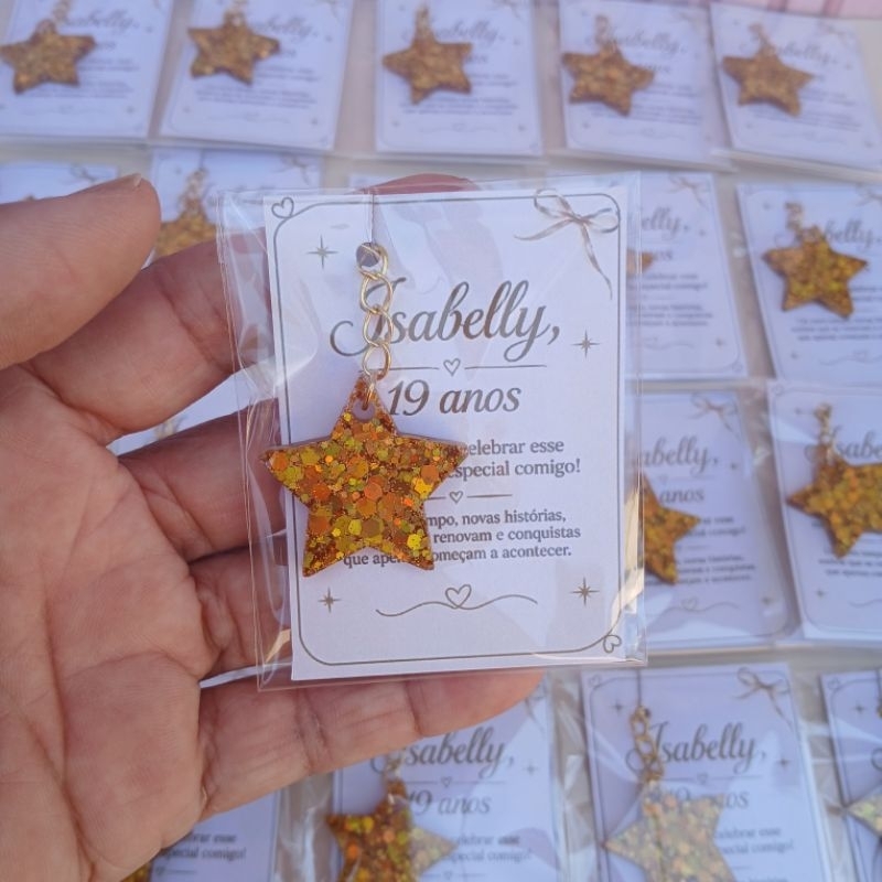 10 Chaveiro de Resina Estrela + Card Lembrancinha Aniversário Mimo Brinde Lembrança