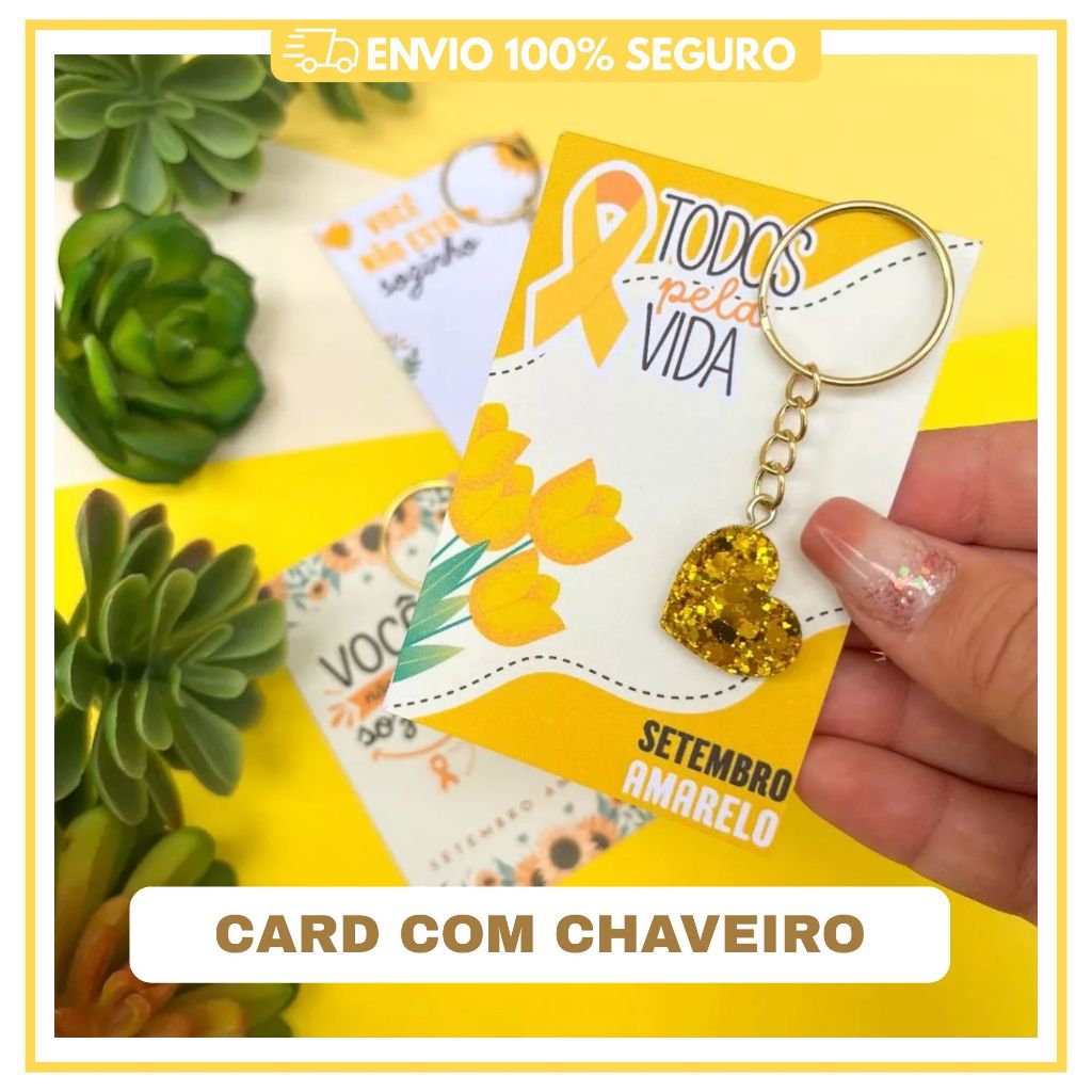 KIT DE CARDS + CHAVEIRO CORAÇÃO AMARELO CAMPANHA SETEMBRO AMARELO / BRINDE E MIMOS CORPORATIVOS /