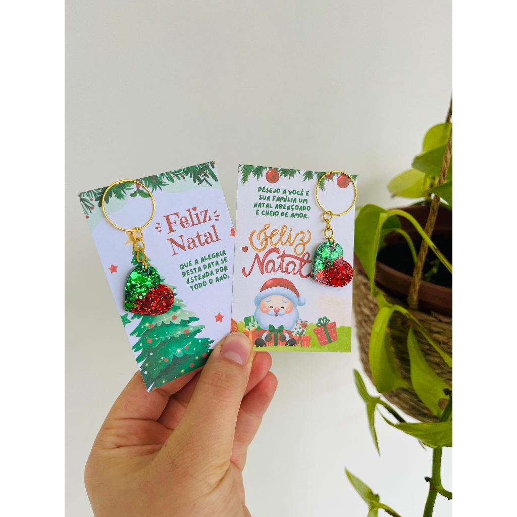 CARDS COM OU SEM CHAVEIRO CORAÇÃO RESINA - NATAL / BRINDE / MIMO / CLIENTE / CORPORATIVO