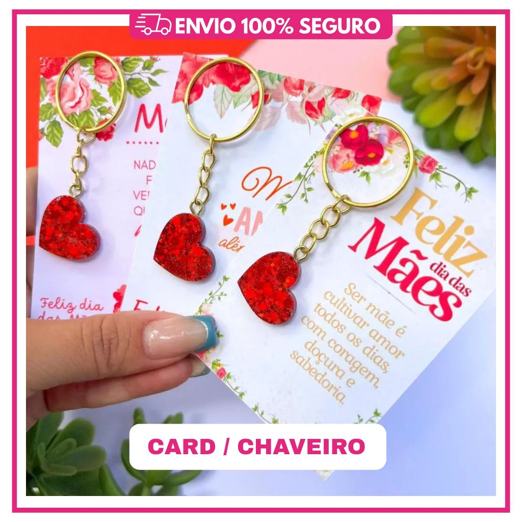 KIT DE CARDS + CORAÇÃO EM RESINA VERMELHO - ESPECIAL DIA DAS MÃES / BRINDE E MIMOS CORPORATIVOS