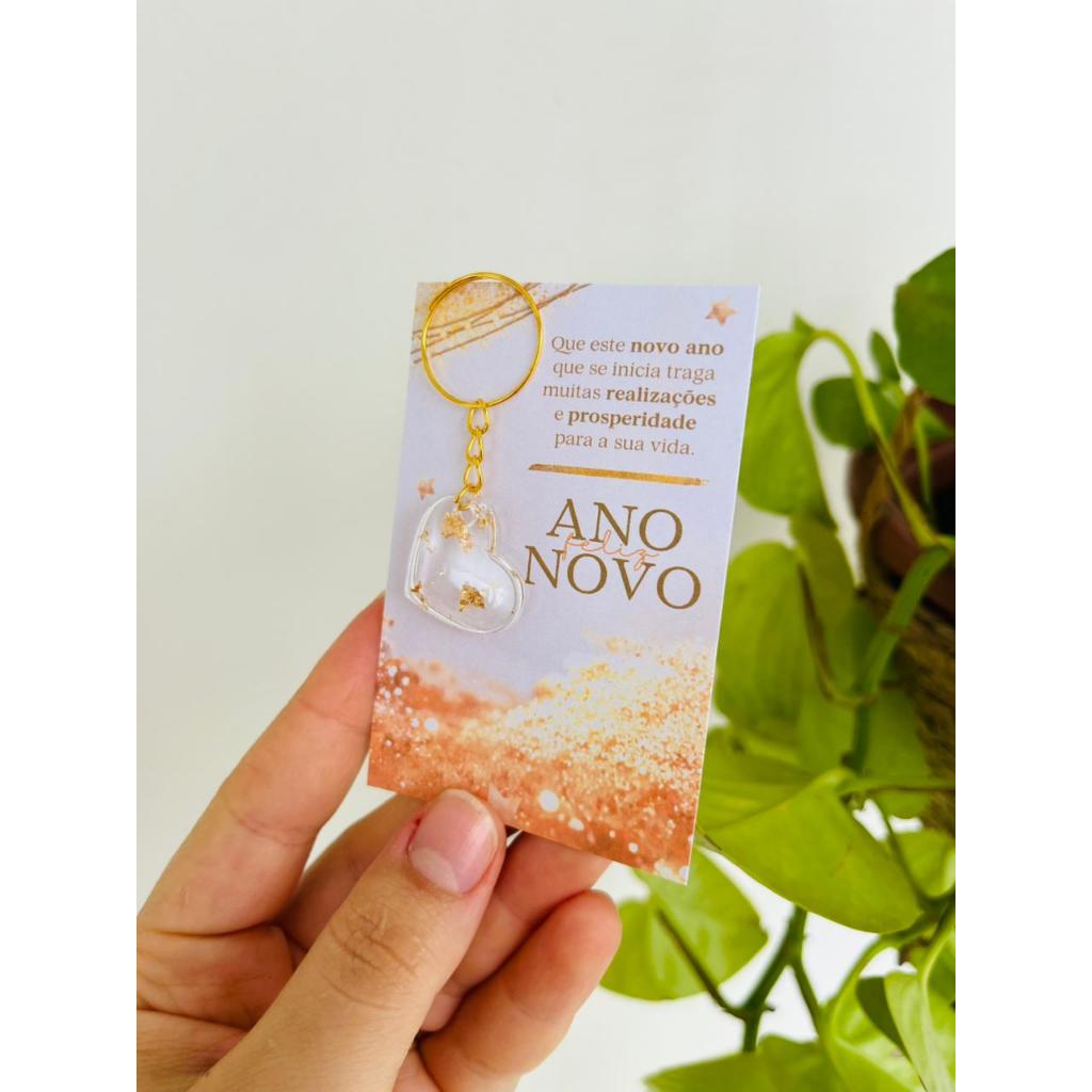CARDS COM OU SEM CHAVEIRO CORAÇÃO RESINA - ANO NOVO / BRINDE / MIMO / CLIENTE / CORPORATIVO