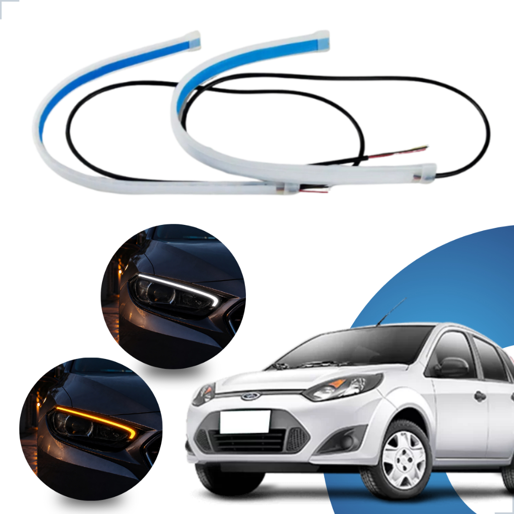 Kit Fitas Led DRL Farol + Seta 12v 45cm Fiesta 2007 2008 2009 2010
